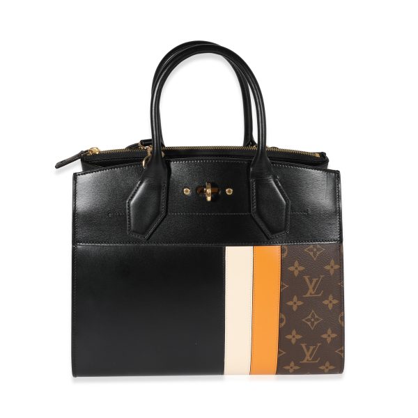 122071 stamp Louis Vuitton Black Smooth Calfskin Monogram Canvas City Steamer MM