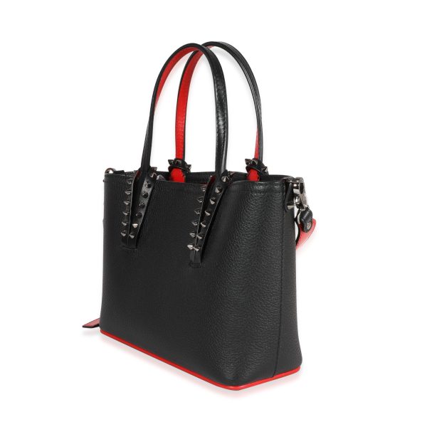 122076 sv 1842c1d6 3e27 476b b982 5bed56a01025 Christian Louboutin Black Pebbled Calf Leather Cabata Spike Mini Tote