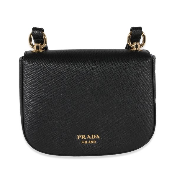 122081 stamp Prada Black Saffiano Leather Saddle Crossbody