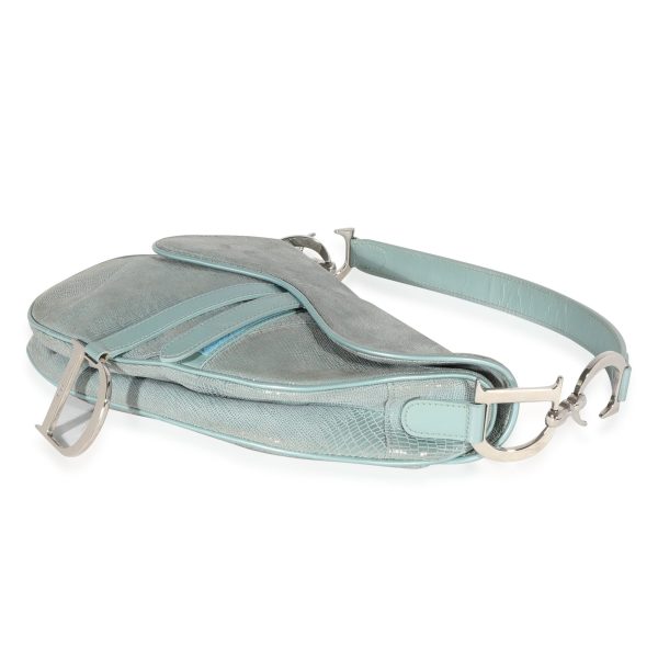 122097 clasp 1bd1e4b0 7ce5 49dd bb97 b35caaa3203b Dior Vintage Light Blue Lizard Embossed Saddle Bag