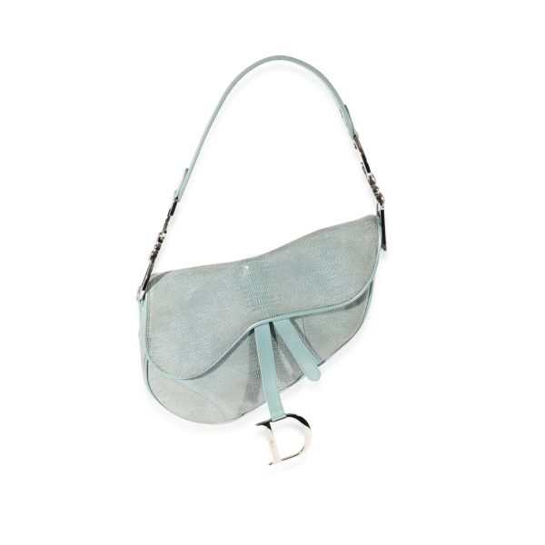 122097 fv 7efb4013 73d2 4575 b748 a047f172c682 Dior Vintage Light Blue Lizard Embossed Saddle Bag