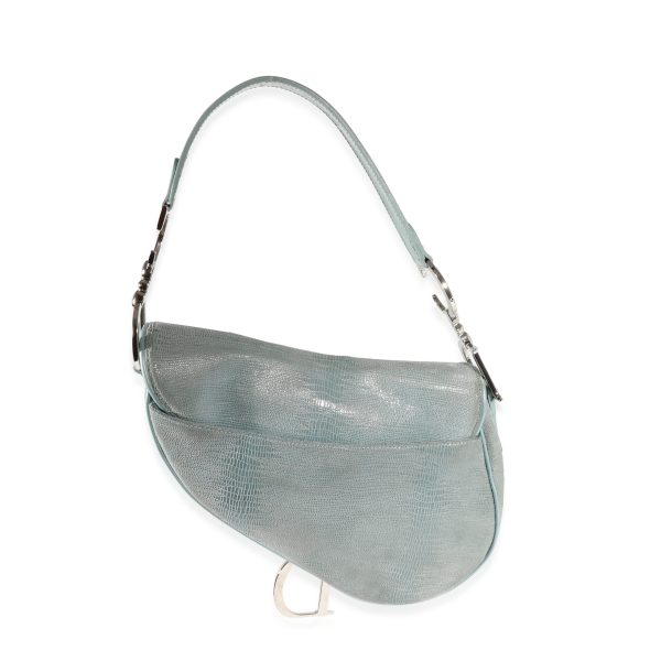 122097 stamp 2797b419 8470 4ed3 8c36 2349025adaec Dior Vintage Light Blue Lizard Embossed Saddle Bag