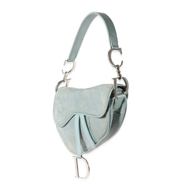 122097 sv 34c19e98 816e 462e b1ce 24f40a0e7051 Dior Vintage Light Blue Lizard Embossed Saddle Bag