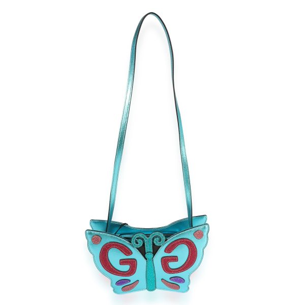 122102 ad1 Gucci Metallic Blue Glitter Butterfly Bag