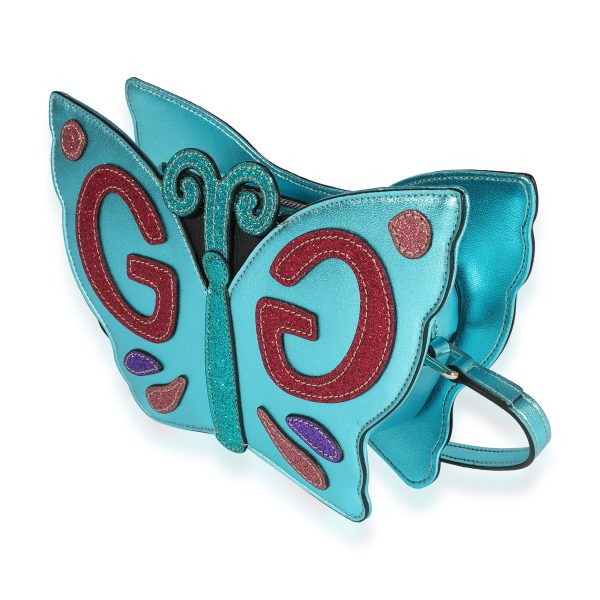 122102 sv Gucci Metallic Blue Glitter Butterfly Bag