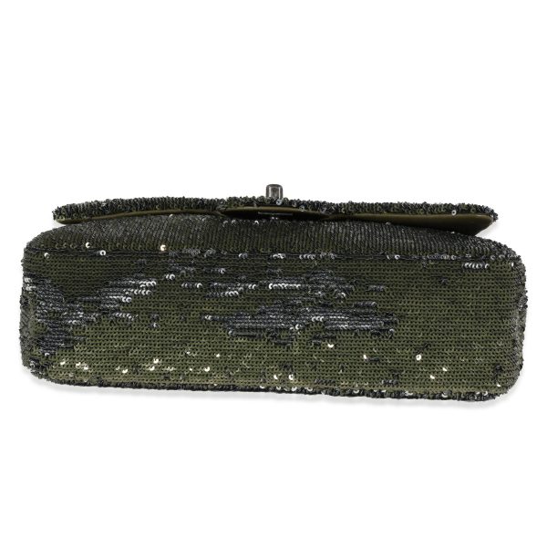 122106 box Chanel Olive Green Sequin Coco Cuba Single Flap Bag