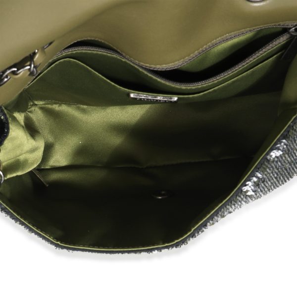 122106 bv Chanel Olive Green Sequin Coco Cuba Single Flap Bag