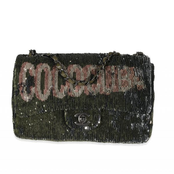 122106 fv Chanel Olive Green Sequin Coco Cuba Single Flap Bag