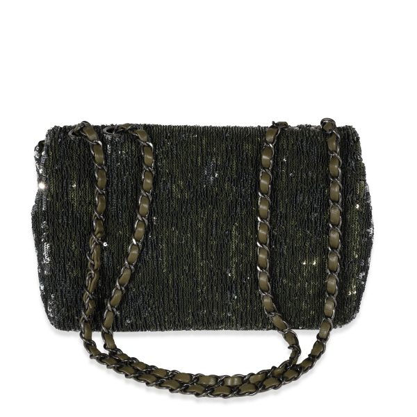 122106 stamp Chanel Olive Green Sequin Coco Cuba Single Flap Bag