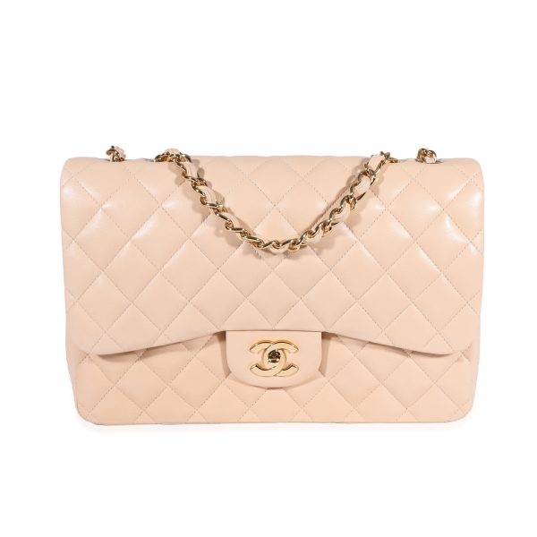 122119 fv 82ebec5b e8dc 4ee8 8ee6 aa43ad10c207 Chanel Beige Quilted Lambskin Jumbo Classic Single Flap Bag