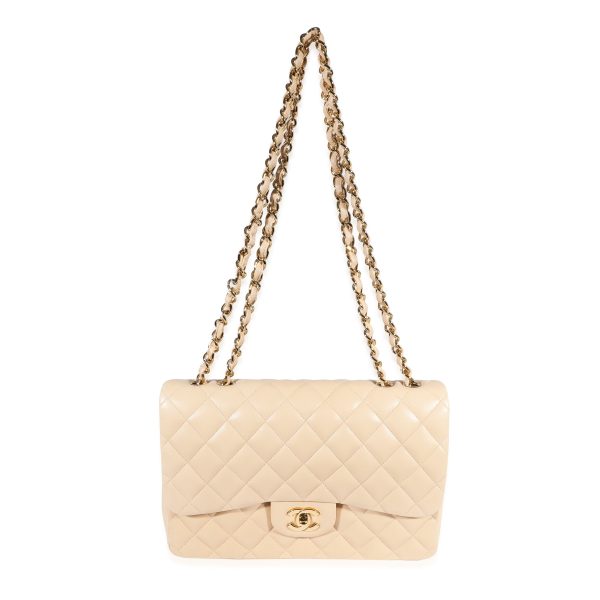 122119 stamp d31e4a61 325f 4be6 9f31 fcf48bd8c14e Chanel Beige Quilted Lambskin Jumbo Classic Single Flap Bag