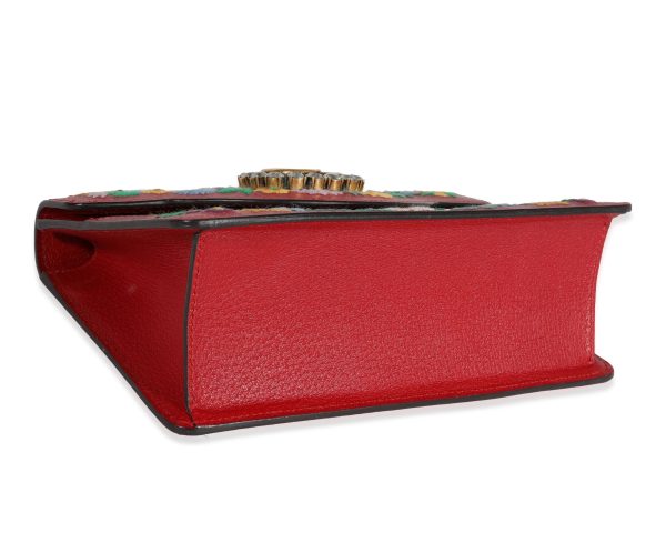 122126 clasp Gucci Red Leather Linea Ricami Floral Embroidered Bag