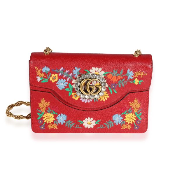 122126 fv Gucci Red Leather Linea Ricami Floral Embroidered Bag