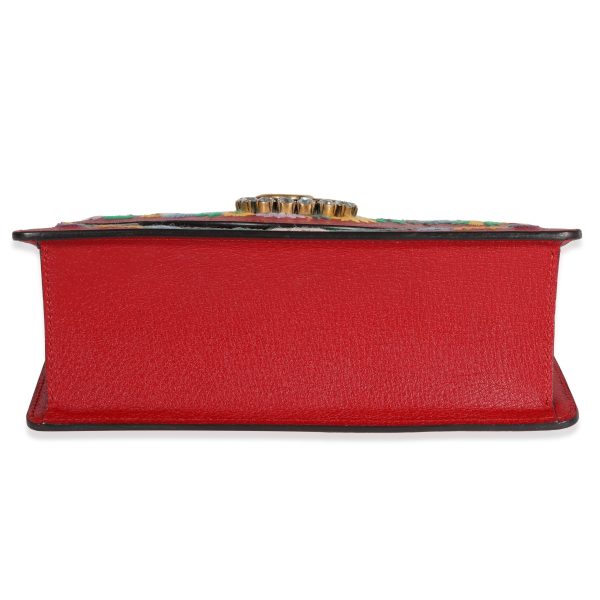 122126 stamp Gucci Red Leather Linea Ricami Floral Embroidered Bag