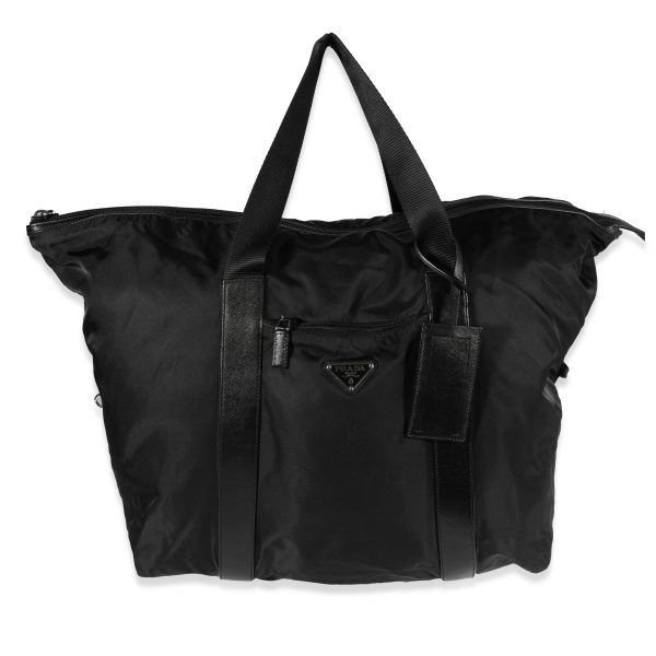 122128 fv Prada Black Nylon Saffiano Duffle Bag