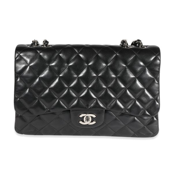 122172 fv Chanel Black Quilted Lambskin Jumbo Classic Single Flap Bag