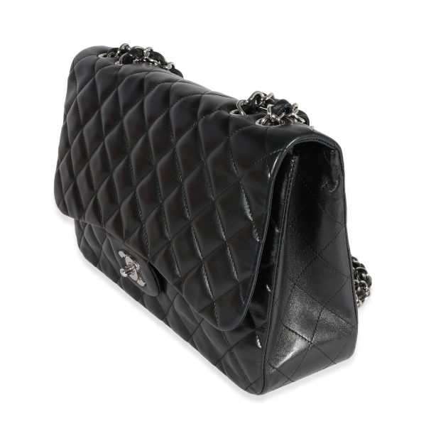 122172 sv Chanel Black Quilted Lambskin Jumbo Classic Single Flap Bag