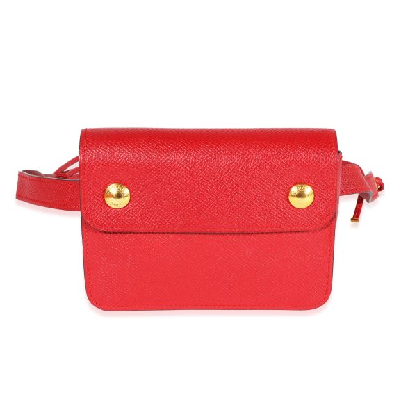 122206 fv Hermès Vintage Rouge Vif Courchevel Pochette Belt Bag GHW