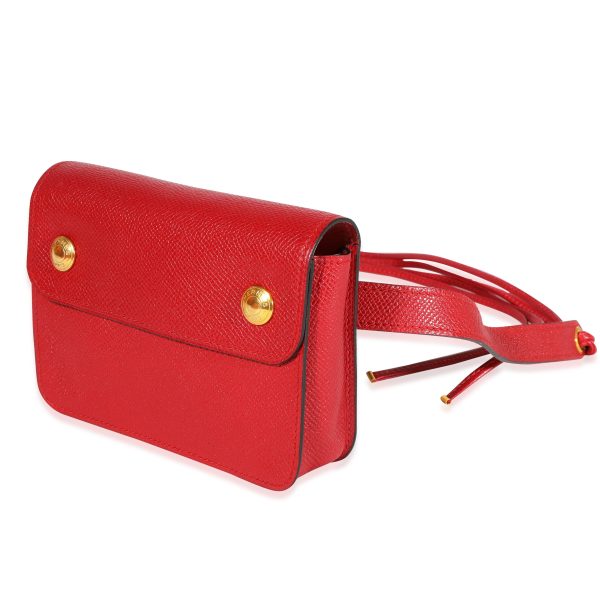 122206 sv Hermès Vintage Rouge Vif Courchevel Pochette Belt Bag GHW