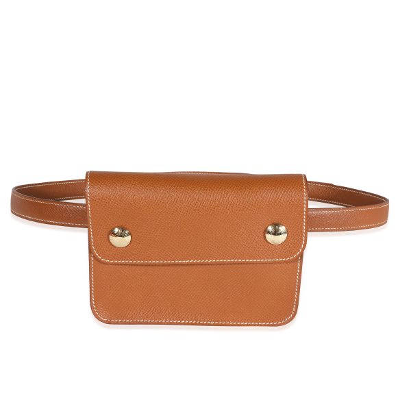 122208 fv Hermès Vintage Gold Courchevel Pochette Belt Bag GHW