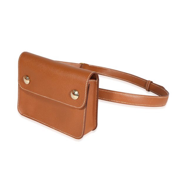 122208 sv Hermès Vintage Gold Courchevel Pochette Belt Bag GHW