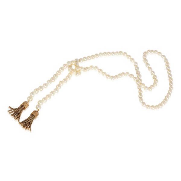 122252 sv Fresh Water Pearl Tassel Ended Necklace in 14k Yellow Gold