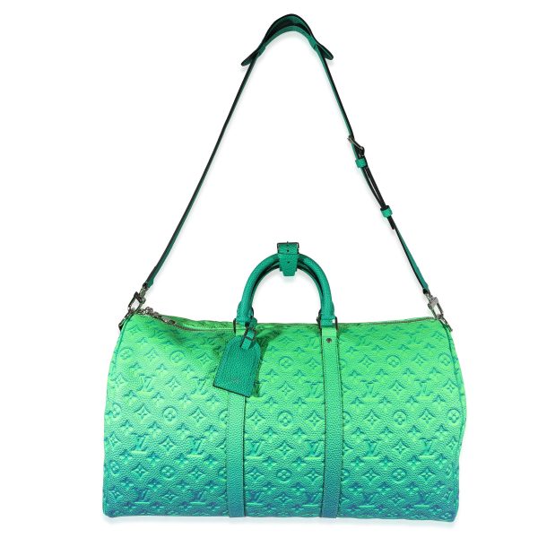 122256 bv Louis Vuitton Blue Green Monogram Taurillon Illusion Keepall Bandoulière 50