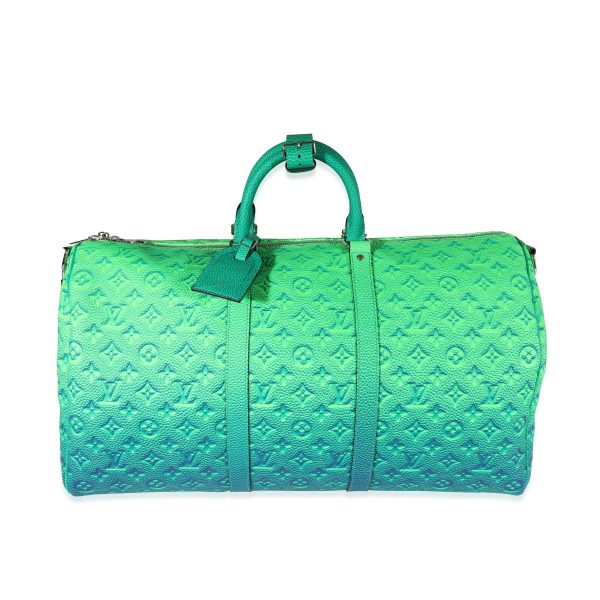 122256 fv Louis Vuitton Blue Green Monogram Taurillon Illusion Keepall Bandoulière 50