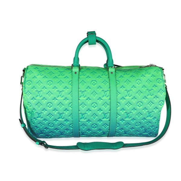 122256 pv Louis Vuitton Blue Green Monogram Taurillon Illusion Keepall Bandoulière 50