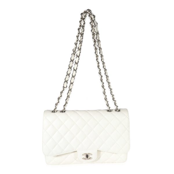 122277 av Chanel White Quilted Caviar Jumbo Classic Single Flap Bag