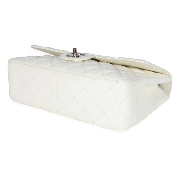 122277 box Chanel White Quilted Caviar Jumbo Classic Single Flap Bag