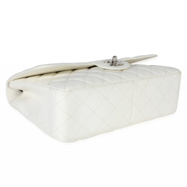 122277 clasp Chanel White Quilted Caviar Jumbo Classic Single Flap Bag