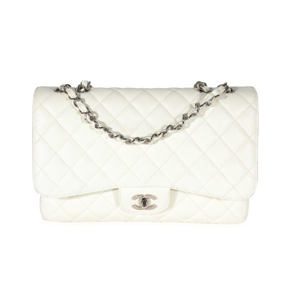 122277 fv Chanel White Quilted Caviar Jumbo Classic Single Flap Bag