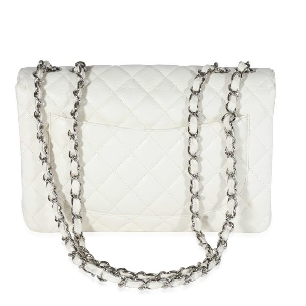 122277 pv Chanel White Quilted Caviar Jumbo Classic Single Flap Bag