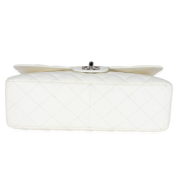 122277 stamp Chanel White Quilted Caviar Jumbo Classic Single Flap Bag