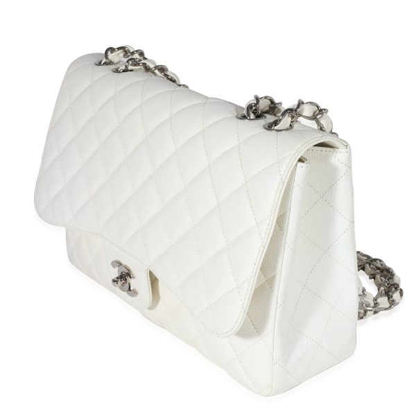 122277 sv Chanel White Quilted Caviar Jumbo Classic Single Flap Bag