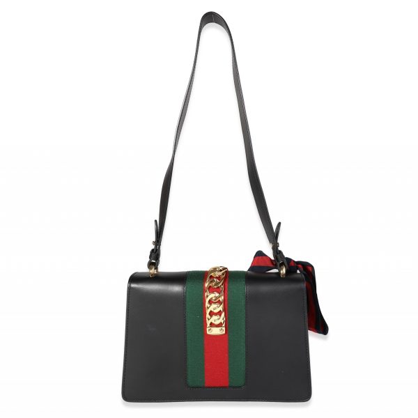 122280 stamp 342aece4 c81d 44d6 837a 2898a63bf400 Gucci Black Calfskin Web Small Sylvie Shoulder Bag