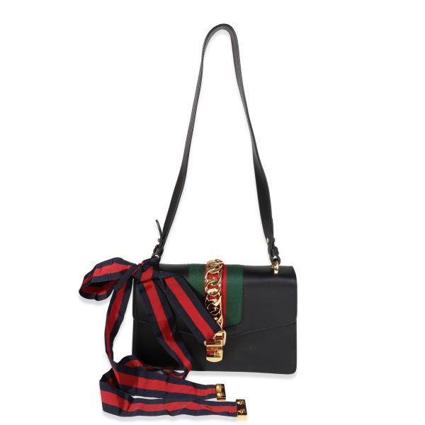 122280 sv 67df8c59 9973 4ad0 8cdc 3a40cb581bbb Gucci Black Calfskin Web Small Sylvie Shoulder Bag