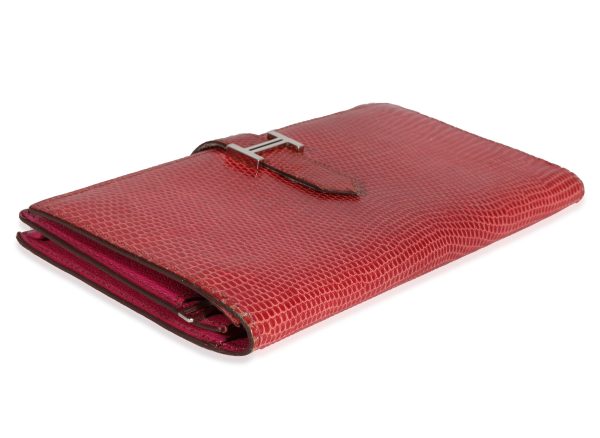 122291 ad1 Hermès Fuchsia Lizard Classic Bearn Wallet PHW