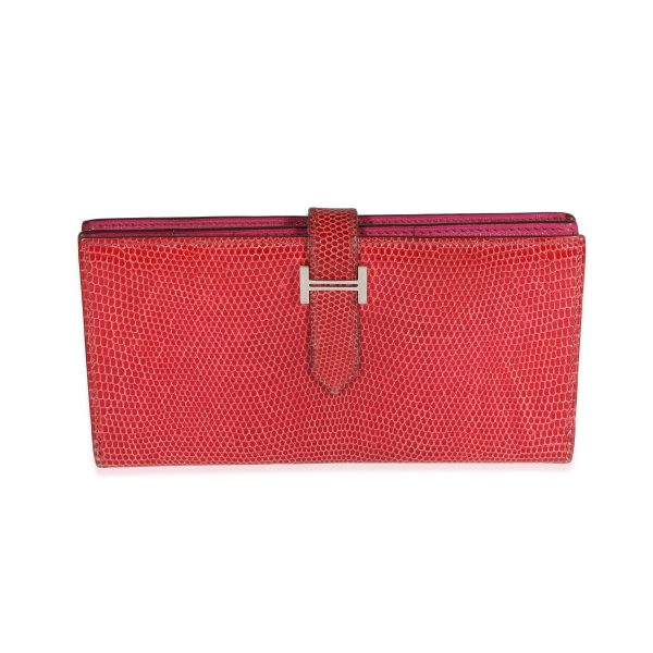 122291 fv Hermès Fuchsia Lizard Classic Bearn Wallet PHW