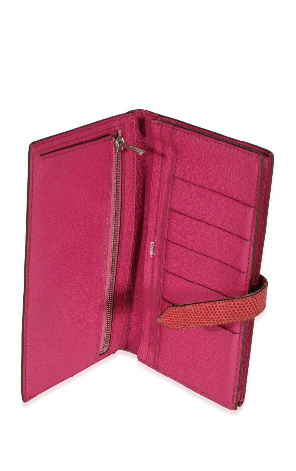 122291 stamp Hermès Fuchsia Lizard Classic Bearn Wallet PHW