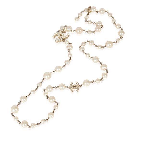 122311 pv Chanel Gold Tone Karl Lagerfeld Long Pearl Necklace