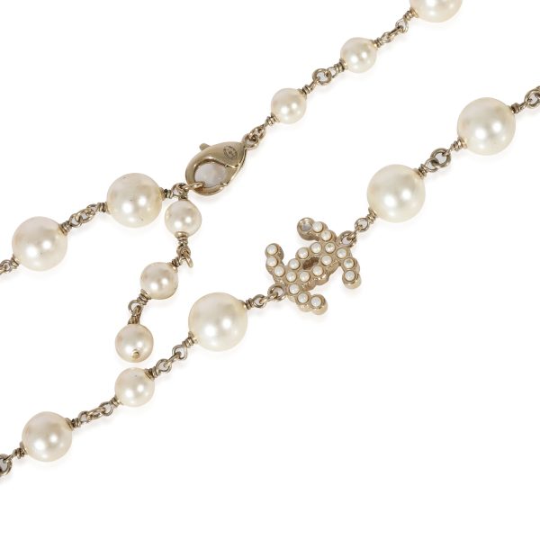 122311 sv Chanel Gold Tone Karl Lagerfeld Long Pearl Necklace