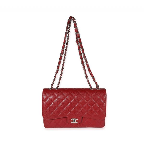 122321 bv Chanel Red Quilted Caviar Jumbo Classic Single Flap Bag