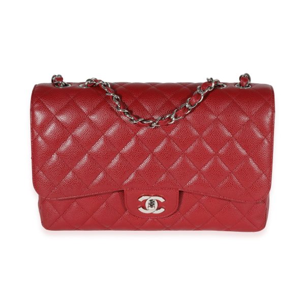 122321 fv Chanel Red Quilted Caviar Jumbo Classic Single Flap Bag