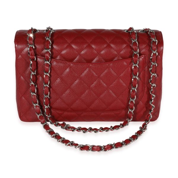 122321 pv Chanel Red Quilted Caviar Jumbo Classic Single Flap Bag