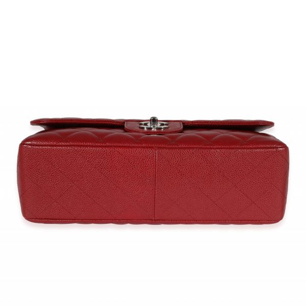 122321 stamp Chanel Red Quilted Caviar Jumbo Classic Single Flap Bag