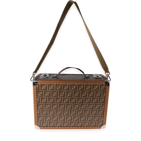 122357 bv Fendi Brown FF Jacquard Motif Glazed Fabric Medium Rigid Suitcase