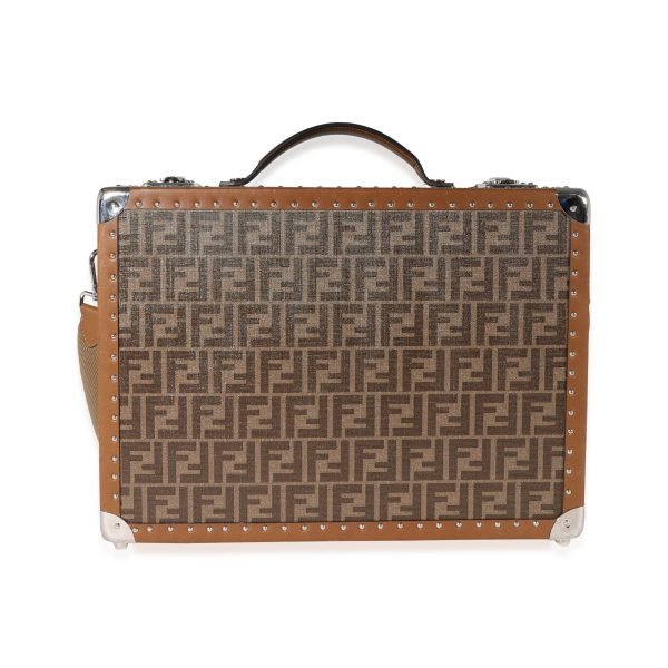 122357 fv Fendi Brown FF Jacquard Motif Glazed Fabric Medium Rigid Suitcase