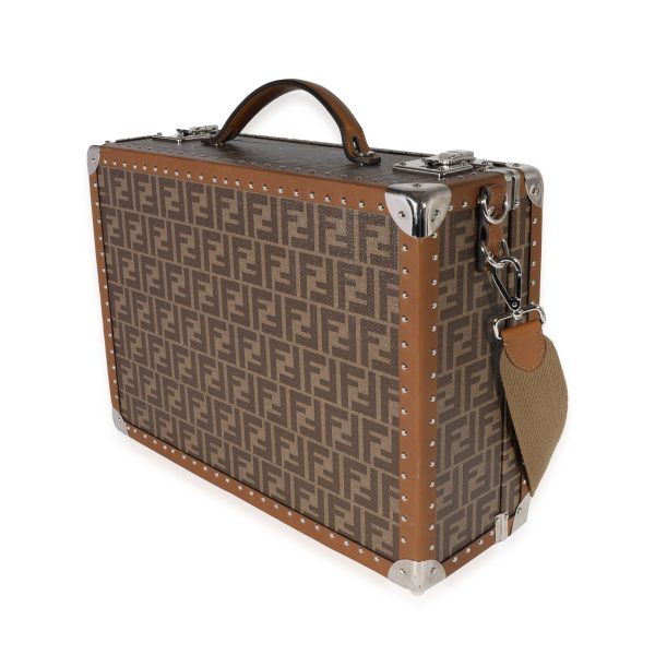 122357 sv Fendi Brown FF Jacquard Motif Glazed Fabric Medium Rigid Suitcase